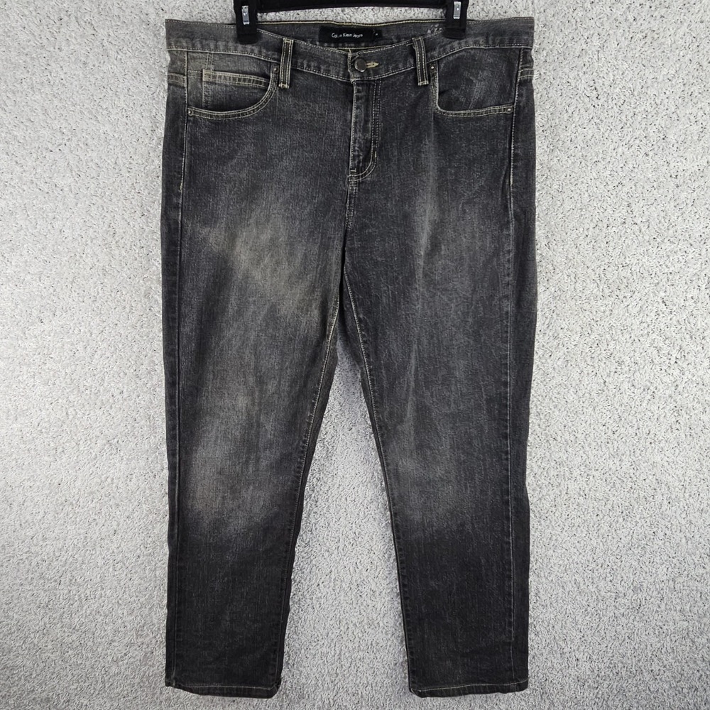 Calvin Klein Skinny Jeans Womens 14 Black Stretch Denim Distressed 38x29‎